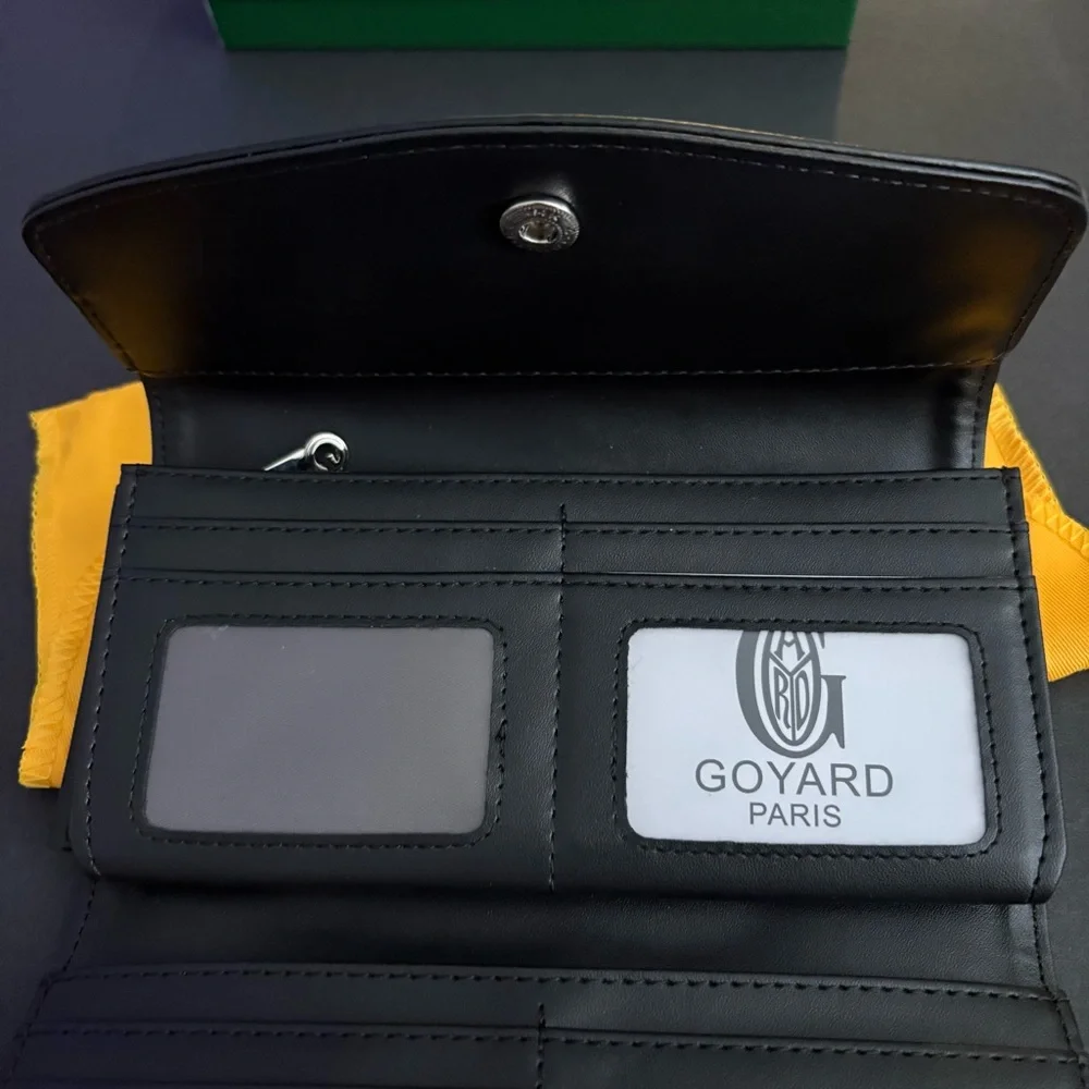 Fashion Trifold Long Wallet Black Brown Snap Closure Silver Hardware - Picture 12 of 15